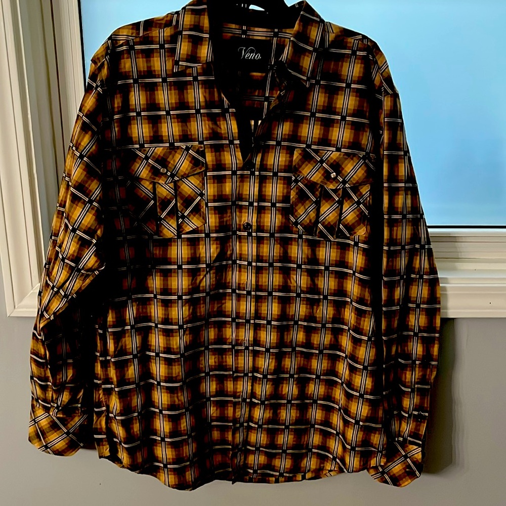 Mens Veno Bold Plaid Print Button shirt Size 3X Long Sleeve 3897